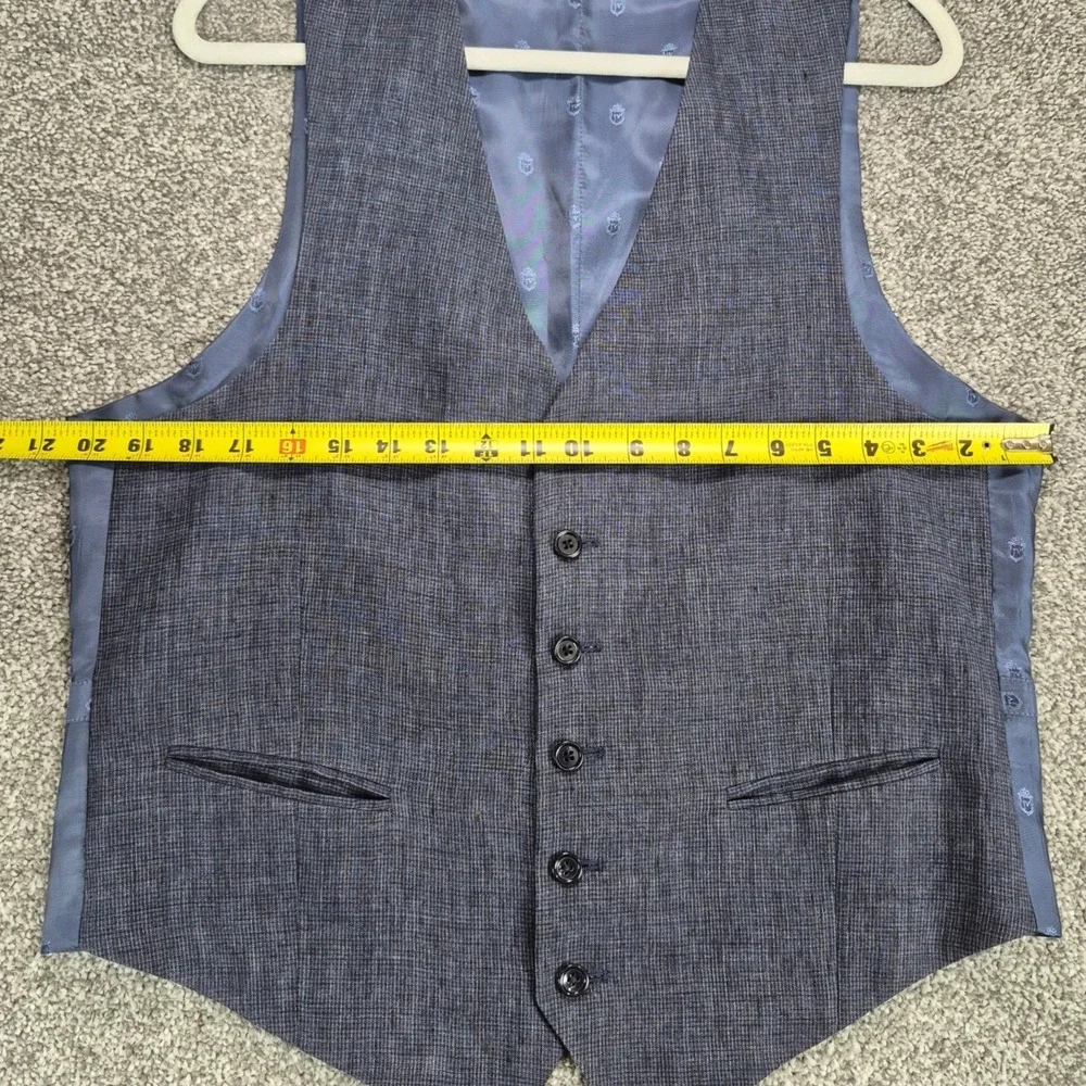 John Varvatos USA Waistcoat Mens Medium Blue 100% Linen Suit Vest